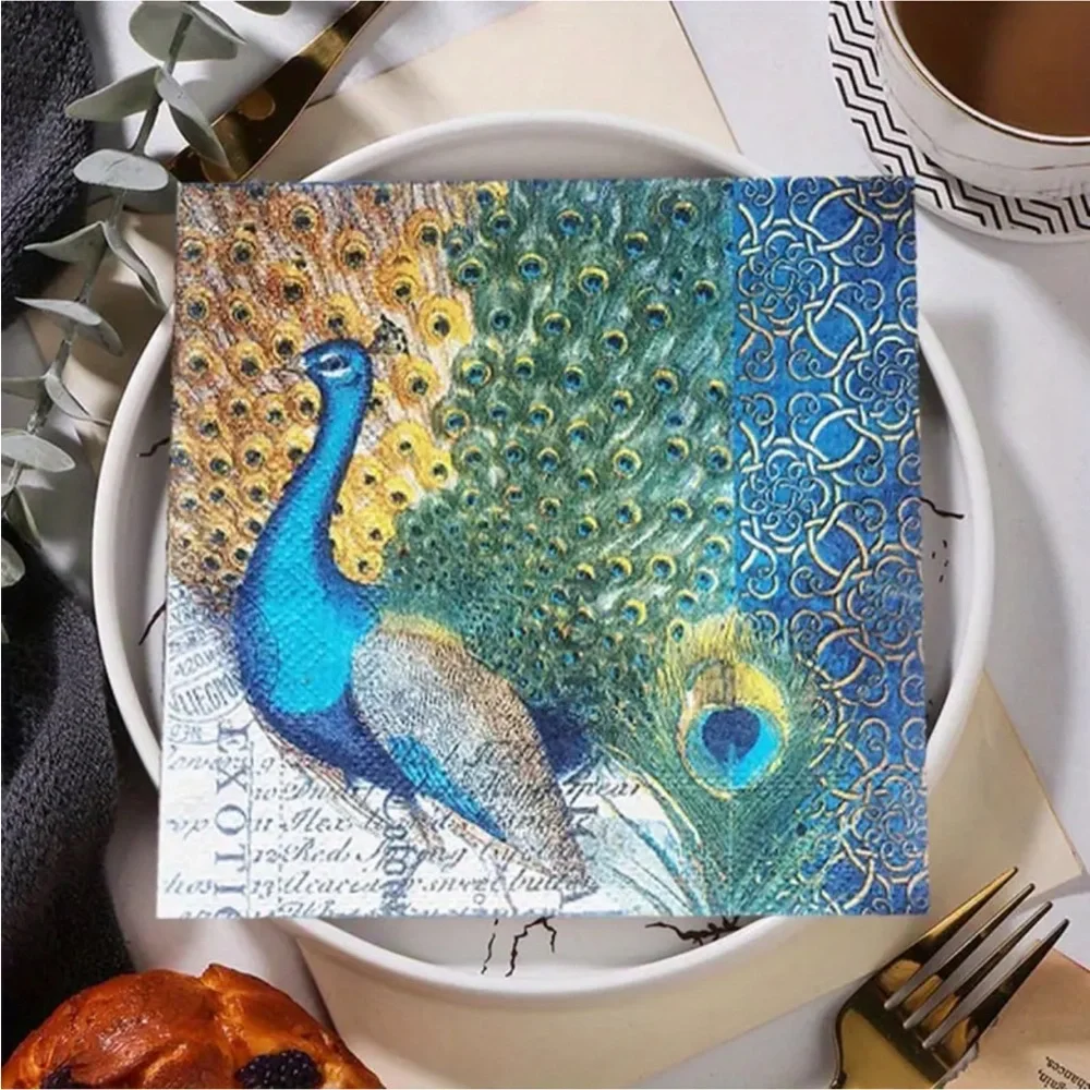 Peacock Cocktail Beverage Decoupage Napkins, 20ct